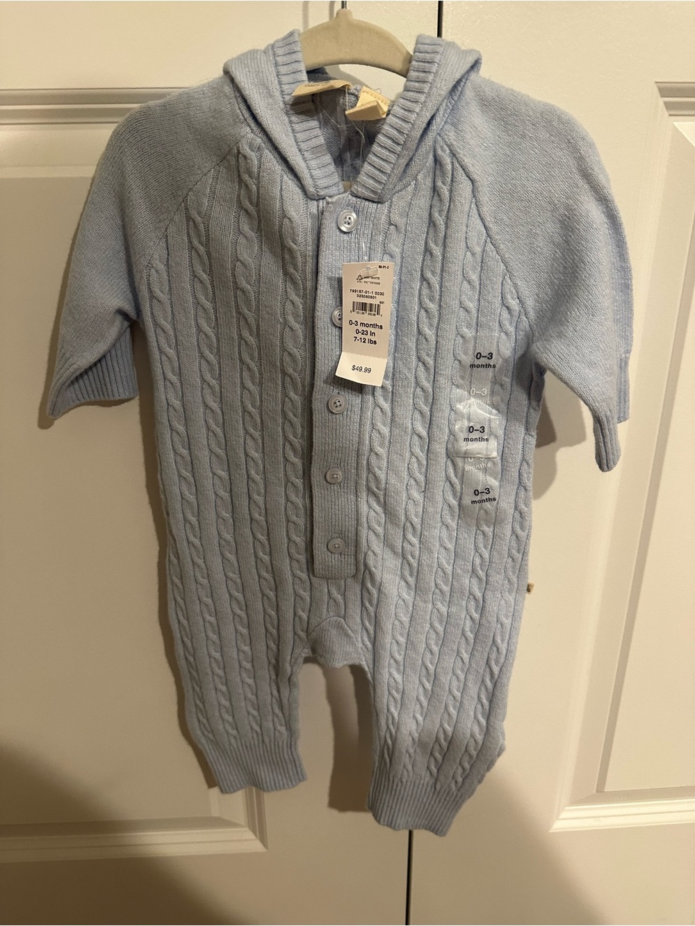 Baby GAP Light Blue Cable-Knit Hooded One-Piece
